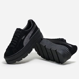 Fenty Puma Black Suede Platform Cleated Creeper Sneakers